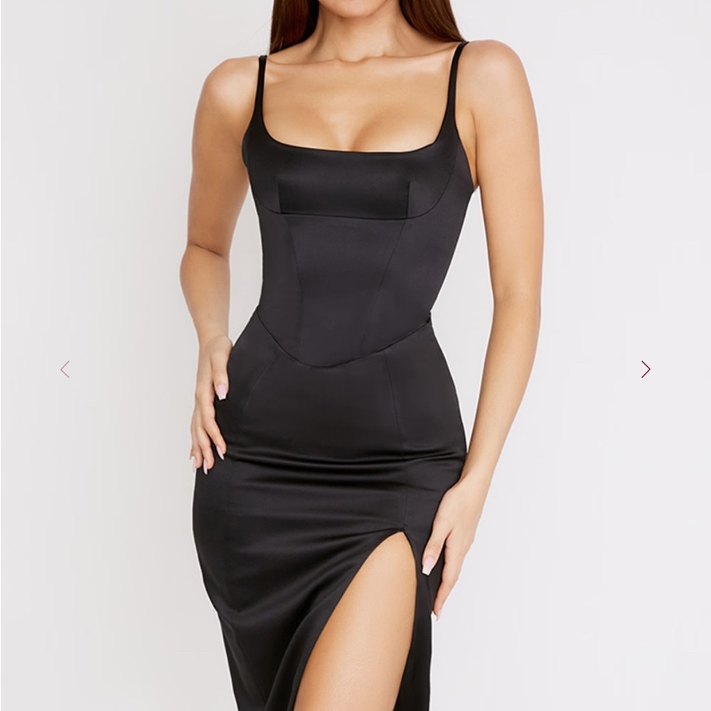 NWT House of CB CASIMIRA Black Satin Corset Midi Dress XS